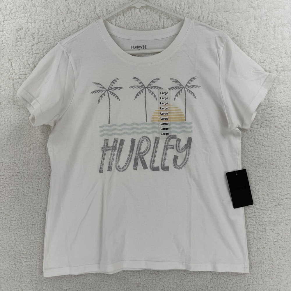 Hurley Shirt‎ Womens Large White Palm Beach Classic Short Sleeve Graphic Tee NWT